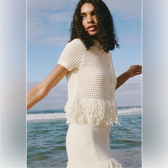 ZARA Cream Fringe Knit Two-Piece Set NWT - Picture 5 of 8